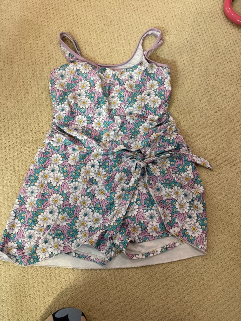 Floral Daisy Print swimsuit shorts attached in Mint & Lavender